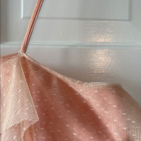 AMERICAN RETRO Peach Ruffle One-Shoulder Dress 80s Prom Flapper Tulle Polka Dot - Picture 6 of 11